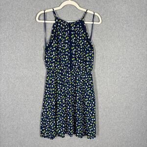 Miami Dress Medium Blue Floral Yellow Crochet Flowy Feminine Skater Cottage Twee